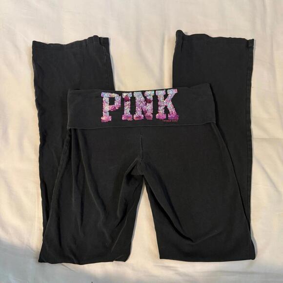 Victoria's Secret Pants - Y2K PINK Victoria's Secret Foldable Waist Flare Yoga Pants